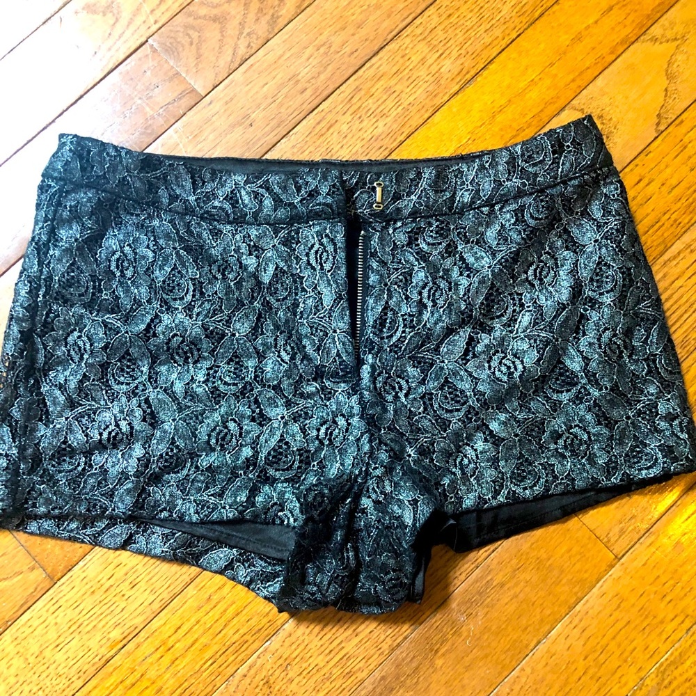 Gorgeous silver and black lace shorts